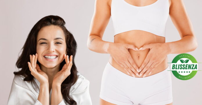 woman with a radiant and youthful face and a woman's belly on the right side