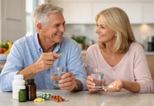 Energy supplements for adults over 50 A couple taking supplements