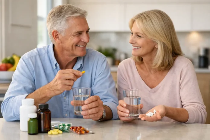 energy-supplements-for-adults-over-50 A couple taking supplements